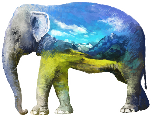 (s324-1-E) Elephant Double Exposure