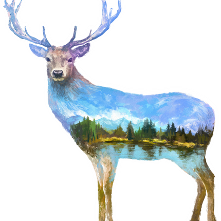 (s324-1-N) Deer Double Exposure