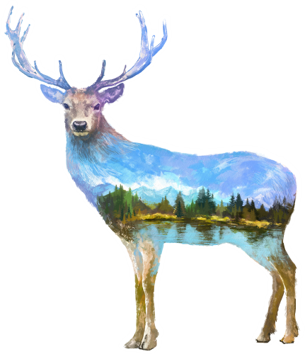 (s324-1-N) Deer Double Exposure