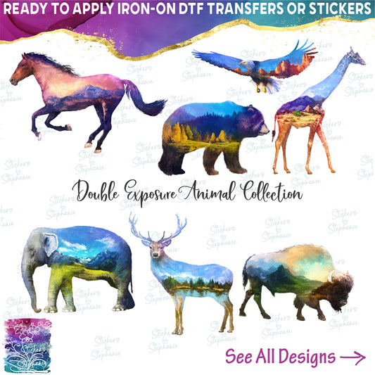 (s324) Double Exposure Watercolor Landscape Animal Collection 17 Styles