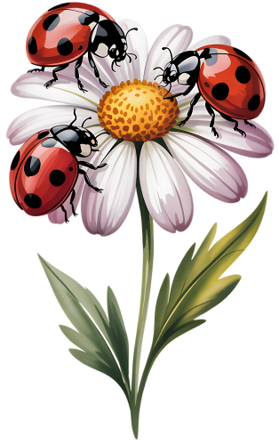 (325-02-3) White Daisy Flower Ladybug