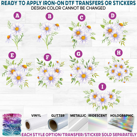 (s325-2) Daisy Daisies Floral Flowers Watercolor b Printed Heat Transfer or Sticker