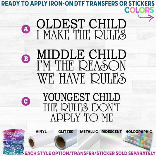 (s326) Family Rules Printed Heat Transfer or Sticker