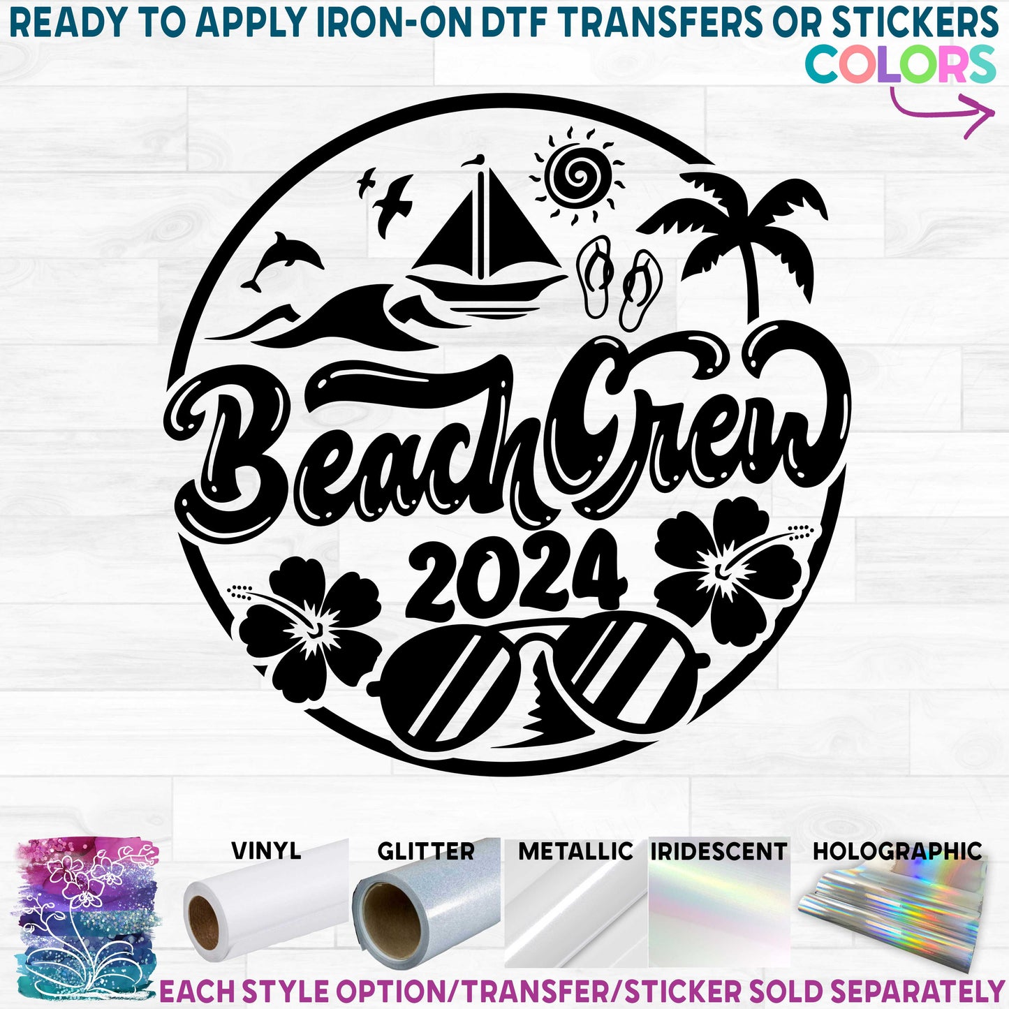 (s329-R) Beach Crew 2024 Printed Heat Transfer or Sticker