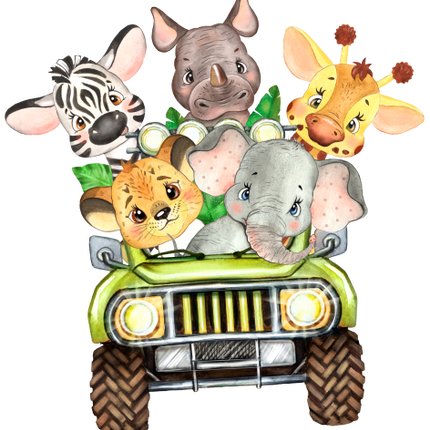 (s330-2-A) Safari Animals Group Green Jeep