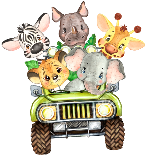 (s330-2-A) Safari Animals Group Green Jeep