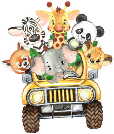 (s330-2-B) Safari Animals Group Yellow Jeep