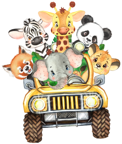 (s330-2-B) Safari Animals Group Yellow Jeep