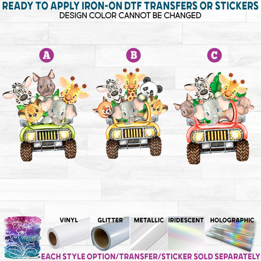 (s330-2) Jungle Safari Jeep Animals Printed Heat Transfer or Sticker