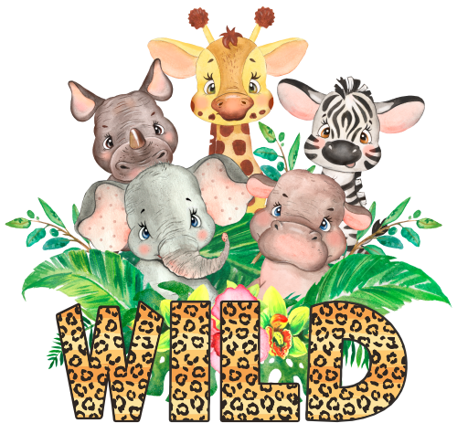 (s330-4-A) Safari Animals Group Wild Cheetah or Giraffe Print