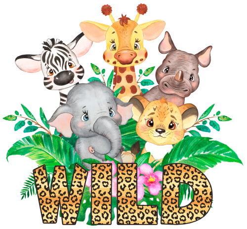 (s330-4-B) Safari Animals Group Wild Cheetah or Giraffe Print