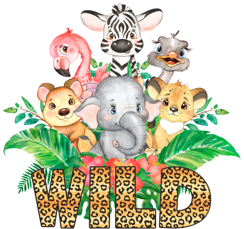 (s330-4-C) Safari Animals Group Wild Cheetah or Giraffe Print