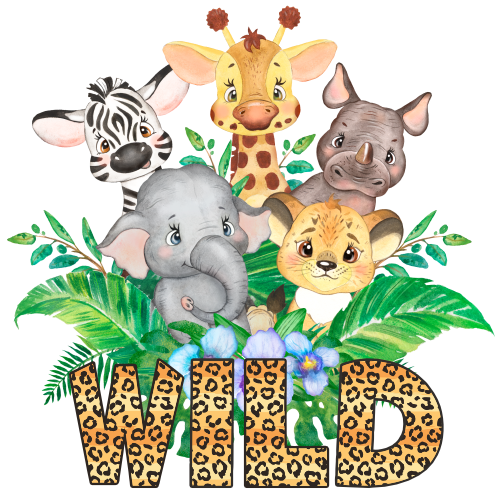 (s330-4-D) Safari Animals Group Wild Cheetah or Giraffe Print