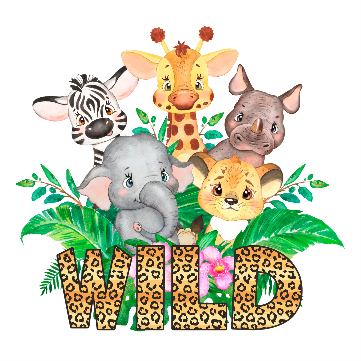 (s330-4B) Jungle Safari Animals Family of the Wild One Custom Text