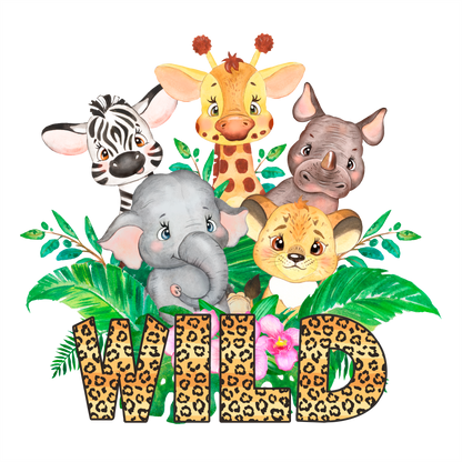 (s330-4B) Jungle Safari Animals Family of the Wild One Custom Text