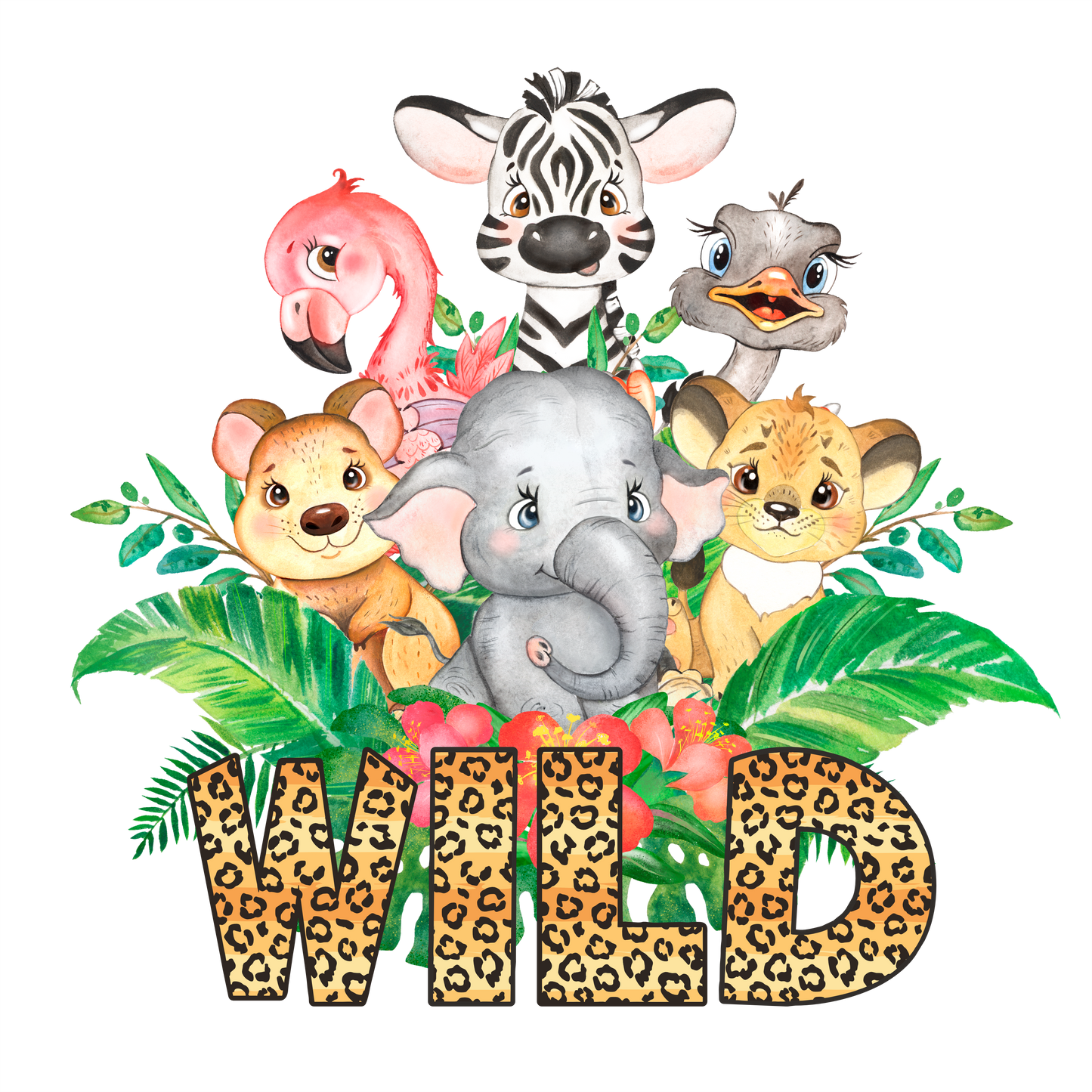 (s330-4C) Jungle Safari Animals Family of the Wild One Custom Text