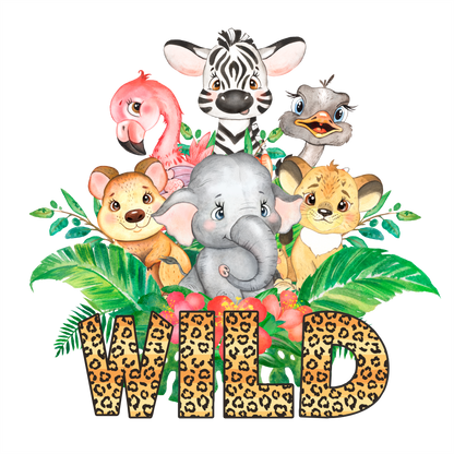 (s330-4C) Jungle Safari Animals Family of the Wild One Custom Text