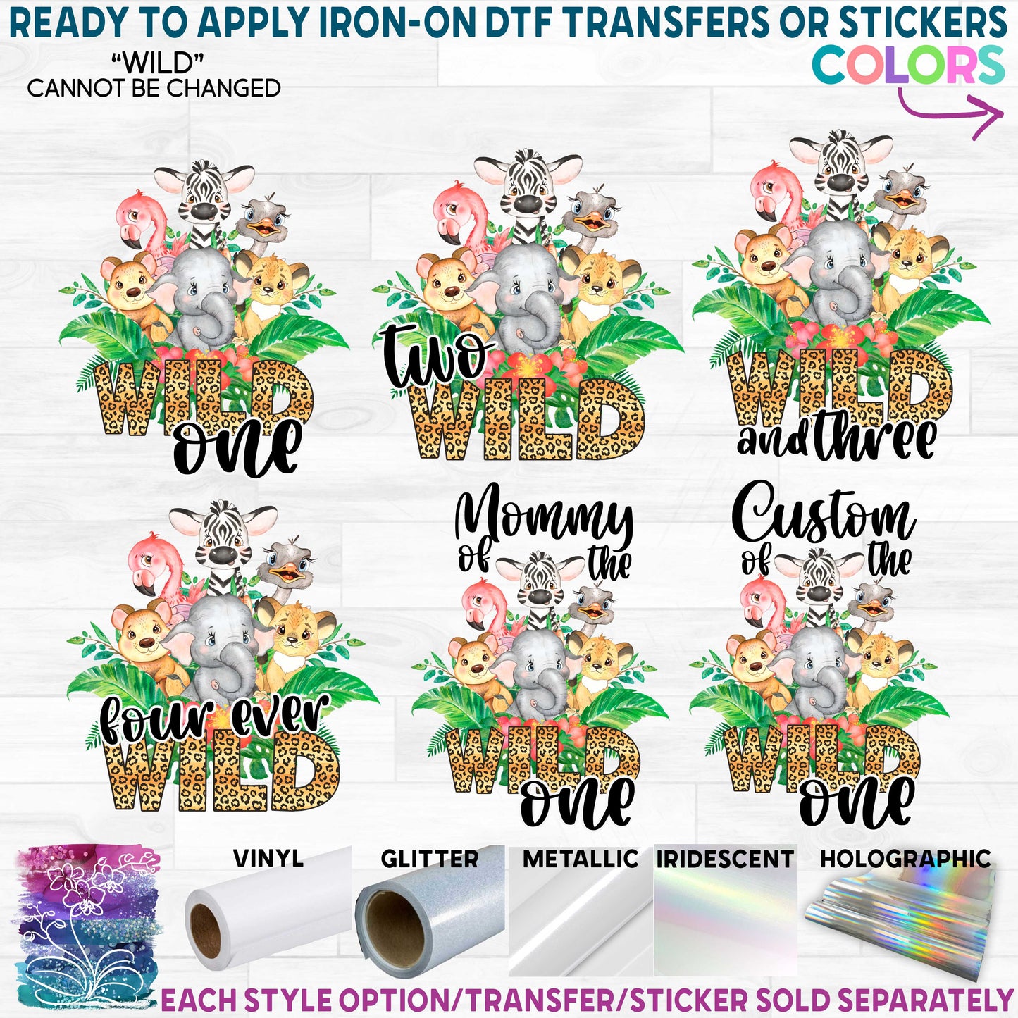 (s330-4C) Jungle Safari Animals Family of the Wild One Custom Text