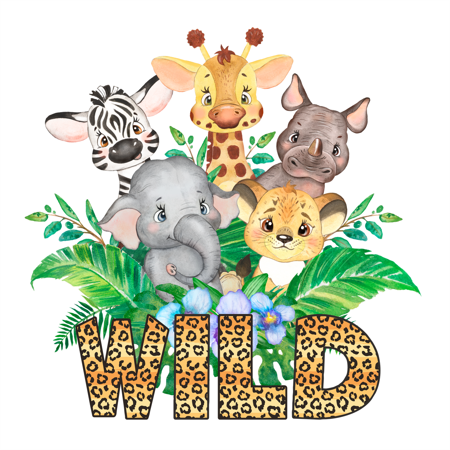 (s330-4D) Jungle Safari Animals Family of the Wild One Custom Text