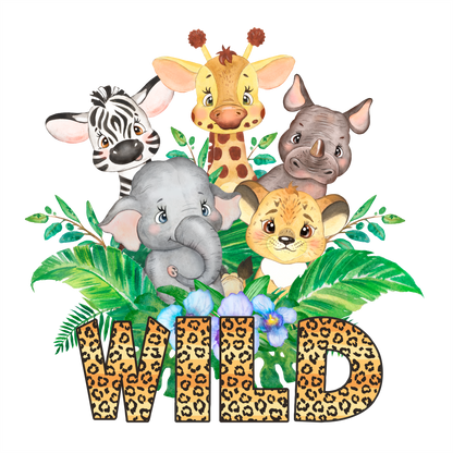 (s330-4D) Jungle Safari Animals Family of the Wild One Custom Text