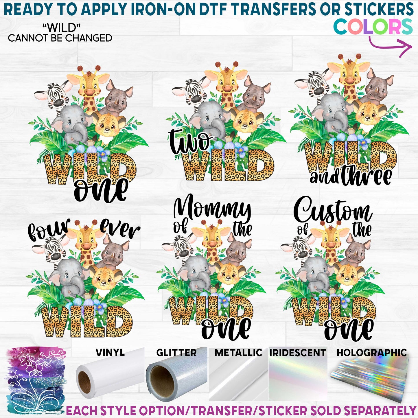 (s330-4D) Jungle Safari Animals Family of the Wild One Custom Text