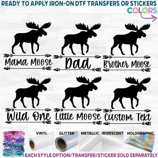 (s333-2) Moose Family Custom Text Printed Heat Transfer or Sticker