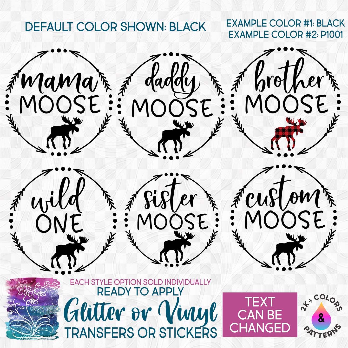 s333-3 Moose Family Mama Papa Baby Brother Sister Big Little Cousin Custom Text Made-to-Order Iron-On Transfer or Sticker