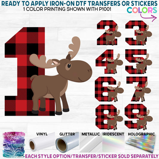 (s333-E) Baby Moose Number Age Printed Heat Transfer or Sticker