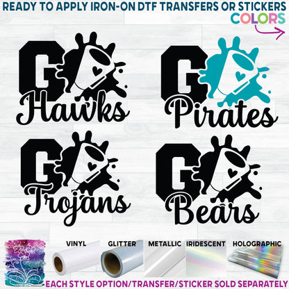 (s334-A6) Go Team Name Printed Heat Transfer or Sticker