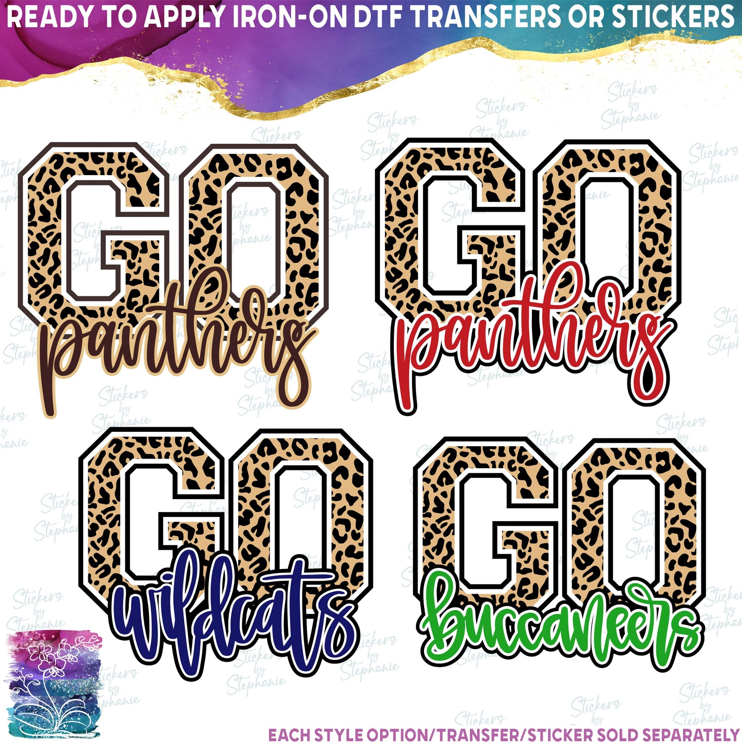 (s334-B) Go Team Name Leopard Custom Text