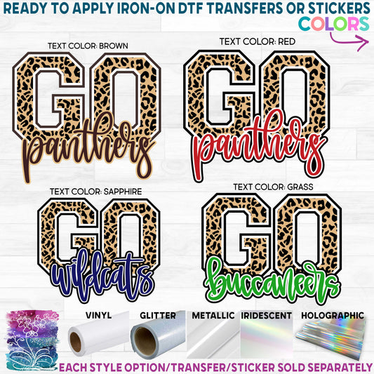 (s334-B) Go Team Name Leopard Printed Heat Transfer or Sticker