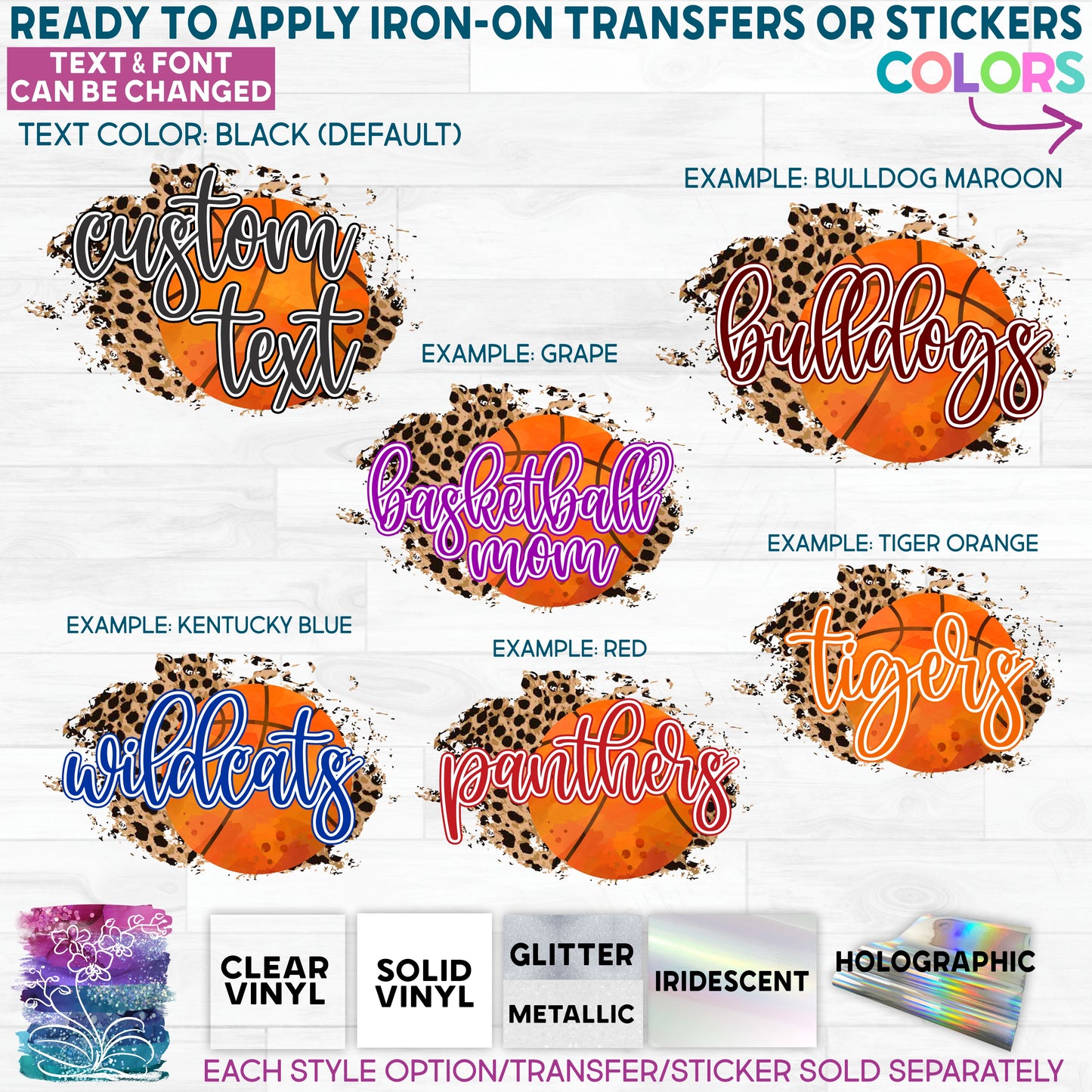 (s334-C3) Basketball Leopard Team Mom Glitter or Vinyl Iron-On Transfer or Sticker
