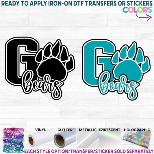 (s334-D3) Go Bears Team Name Printed Heat Transfer or Sticker