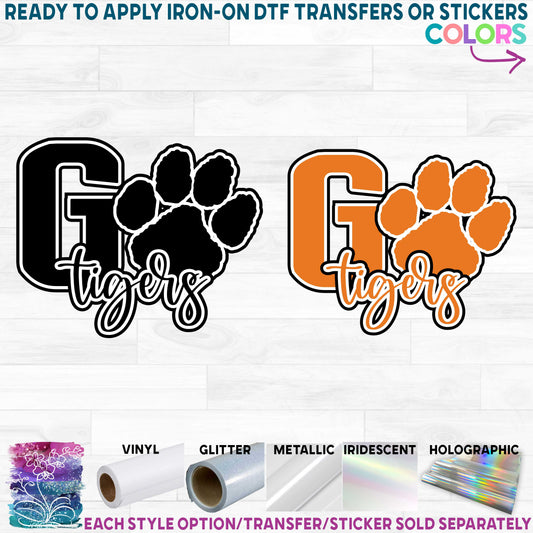 (s334-D4) Go Tigers Tiger Team Name Printed Heat Transfer or Sticker