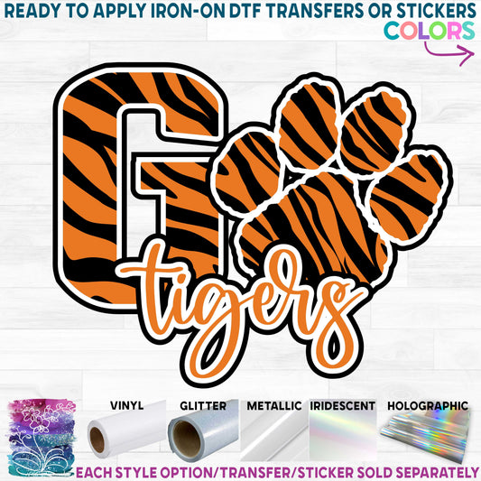 (s334-D4) Go Tigers Team Name Tiger Print Printed Heat Transfer or Sticker