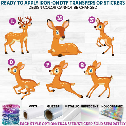 (s337-01) Cartoon Animals Deer Buck Doe Fawn Printed Heat Transfer or Sticker