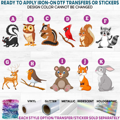 (s337-01) Cartoon Forest Animals Printed Heat Transfer or Sticker