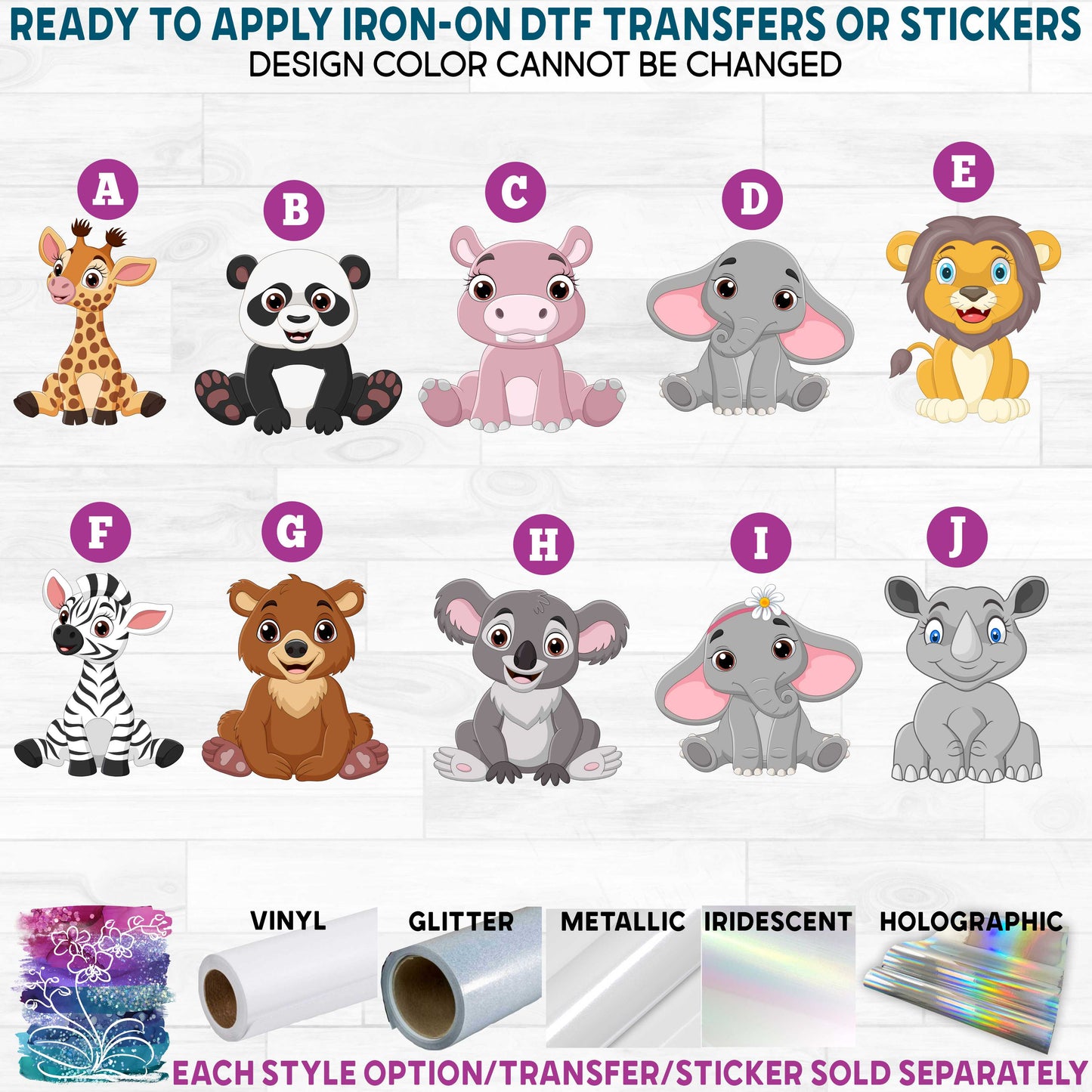 (s337-02) Cartoon Animals Safari b Printed Heat Transfer or Sticker