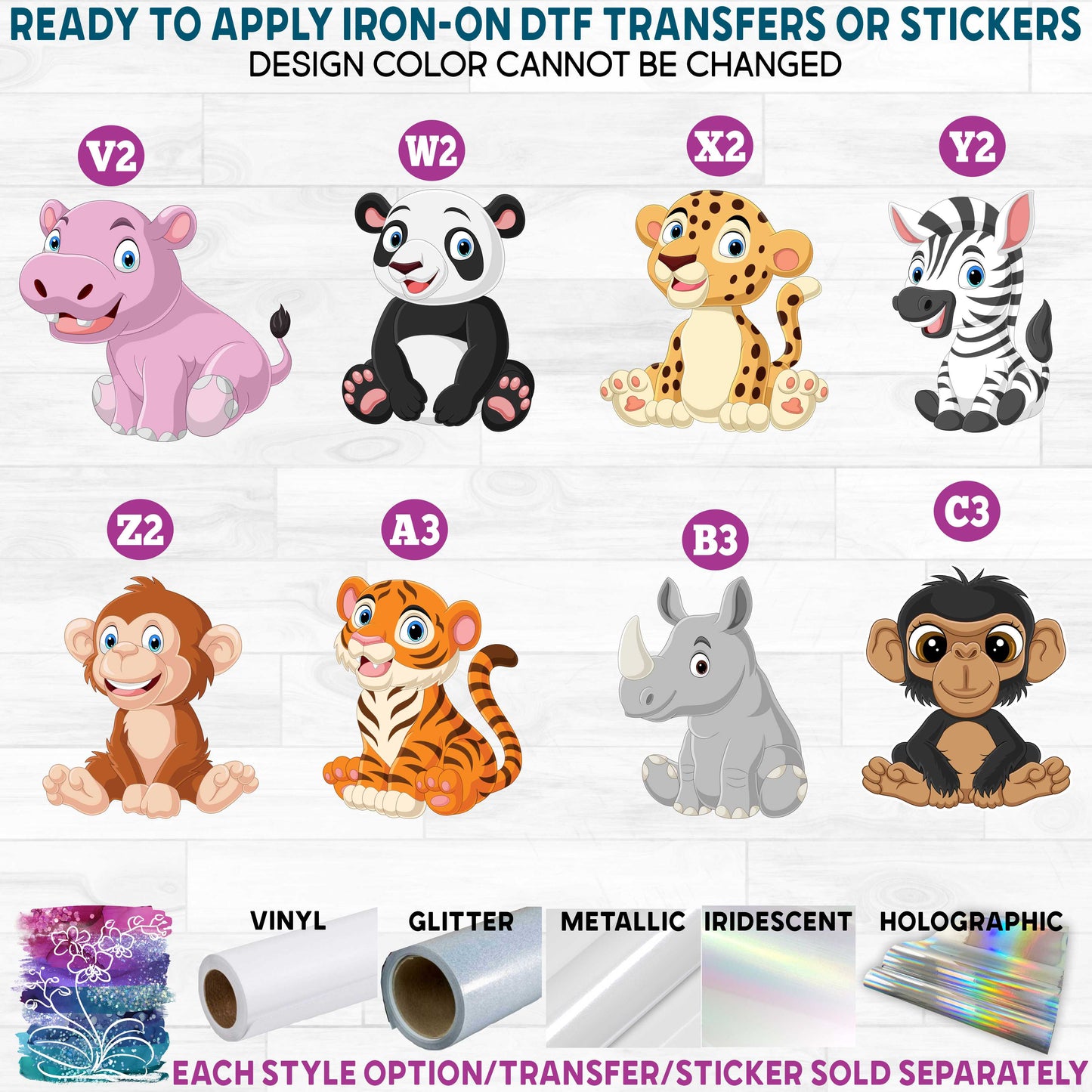 (s337-02) Cartoon Baby Animals f Printed Heat Transfer or Sticker