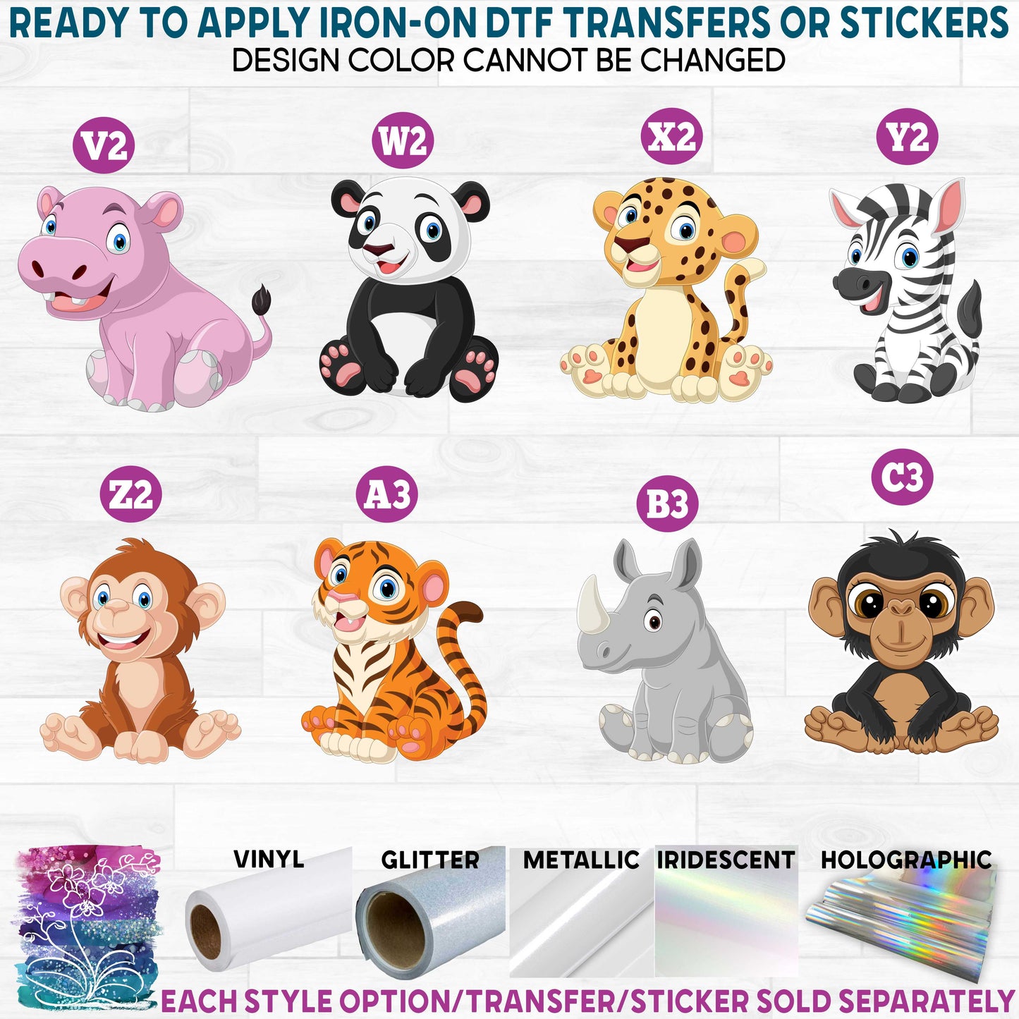 (s337-02) Cartoon Baby Animals h Printed Heat Transfer or Sticker