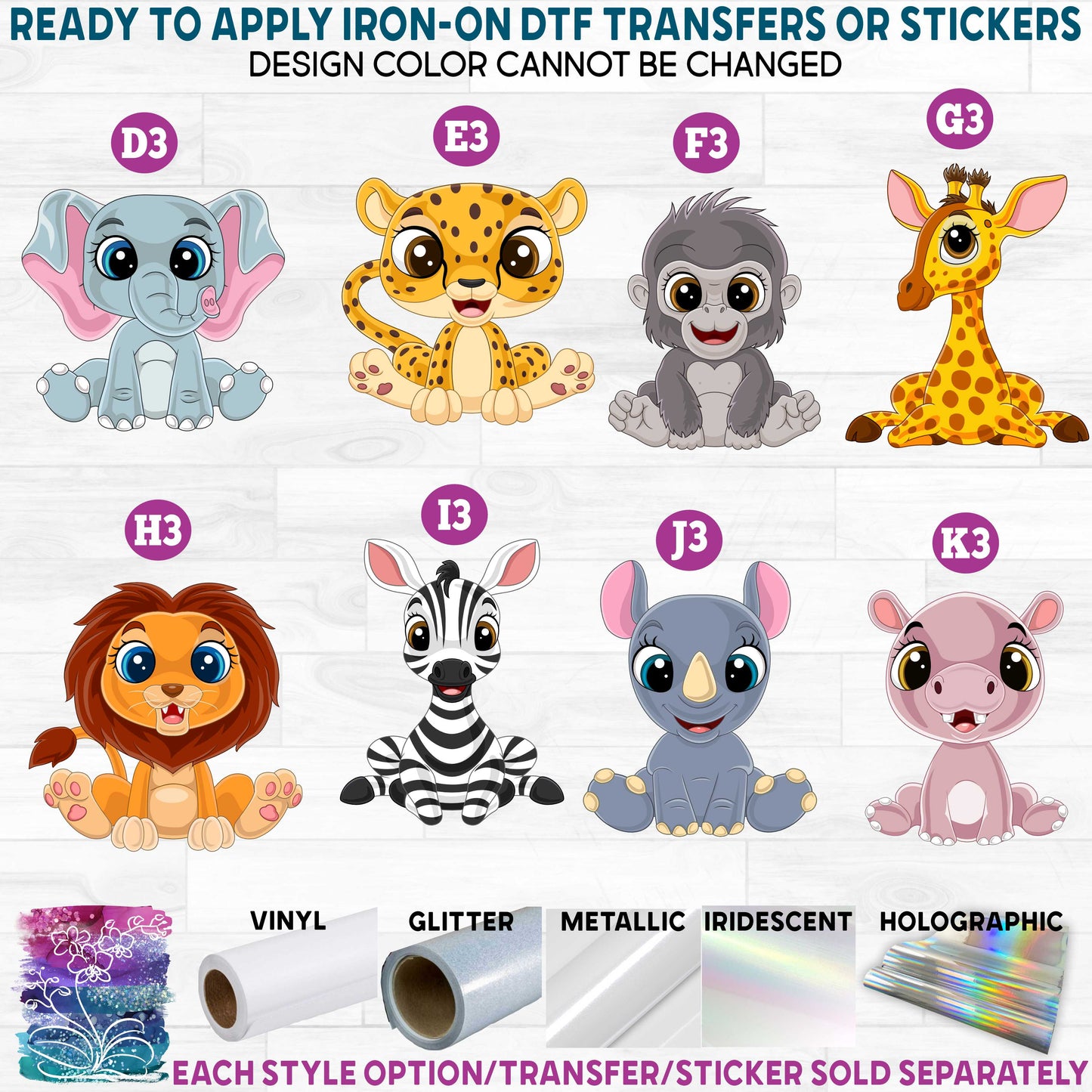 (s337-02) Cartoon Baby Animals h Printed Heat Transfer or Sticker