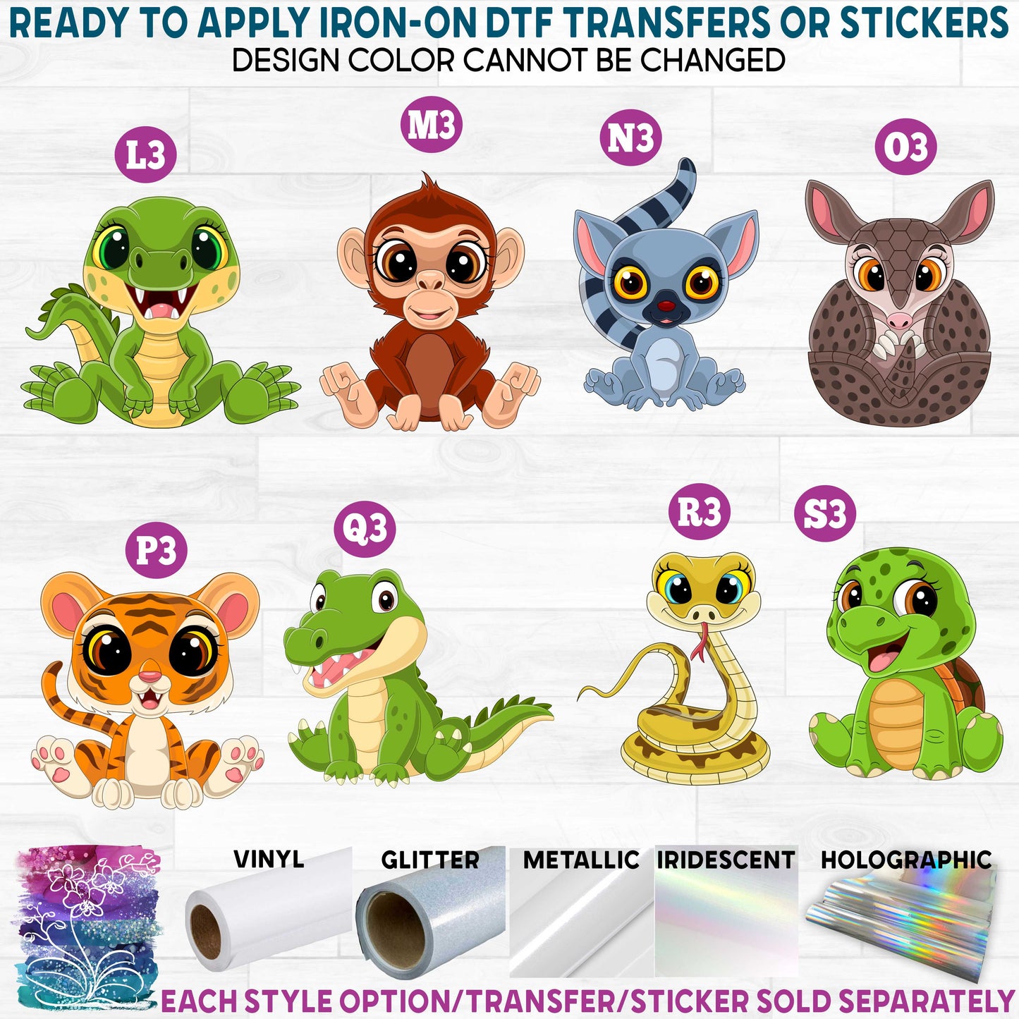 (s337-02) Cartoon Baby Animals Safari e Printed Heat Transfer or Sticker