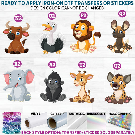 (s337-02) Cartoon Baby Animals Safari e Printed Heat Transfer or Sticker