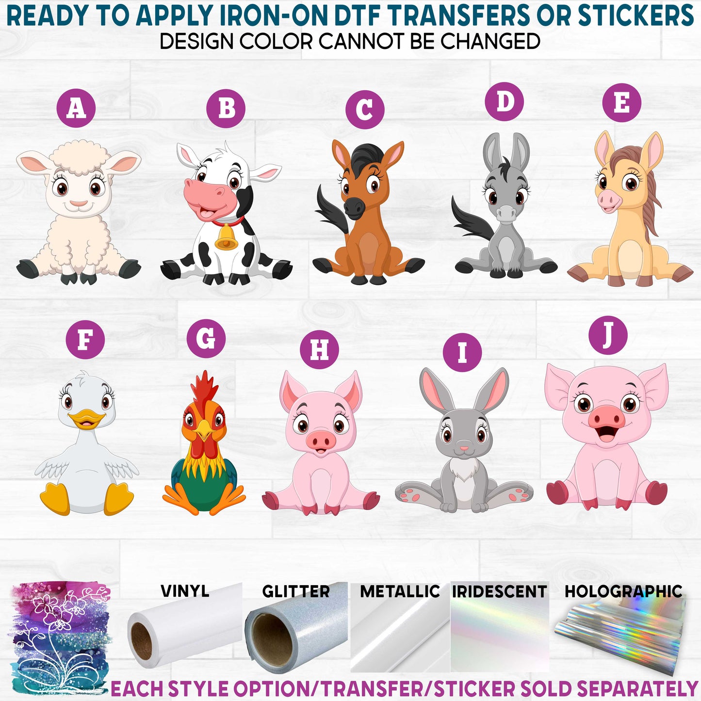 (s337-3) Cartoon Animals Farm b Printed Heat Transfer or Sticker