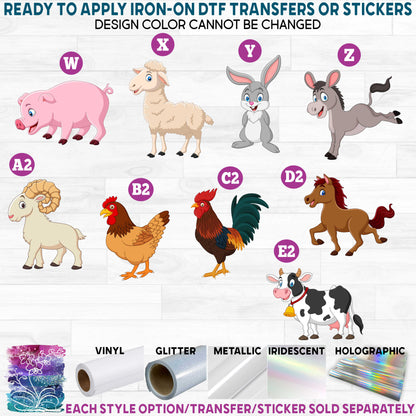 (s337-3) Cartoon Animals Farm b Printed Heat Transfer or Sticker