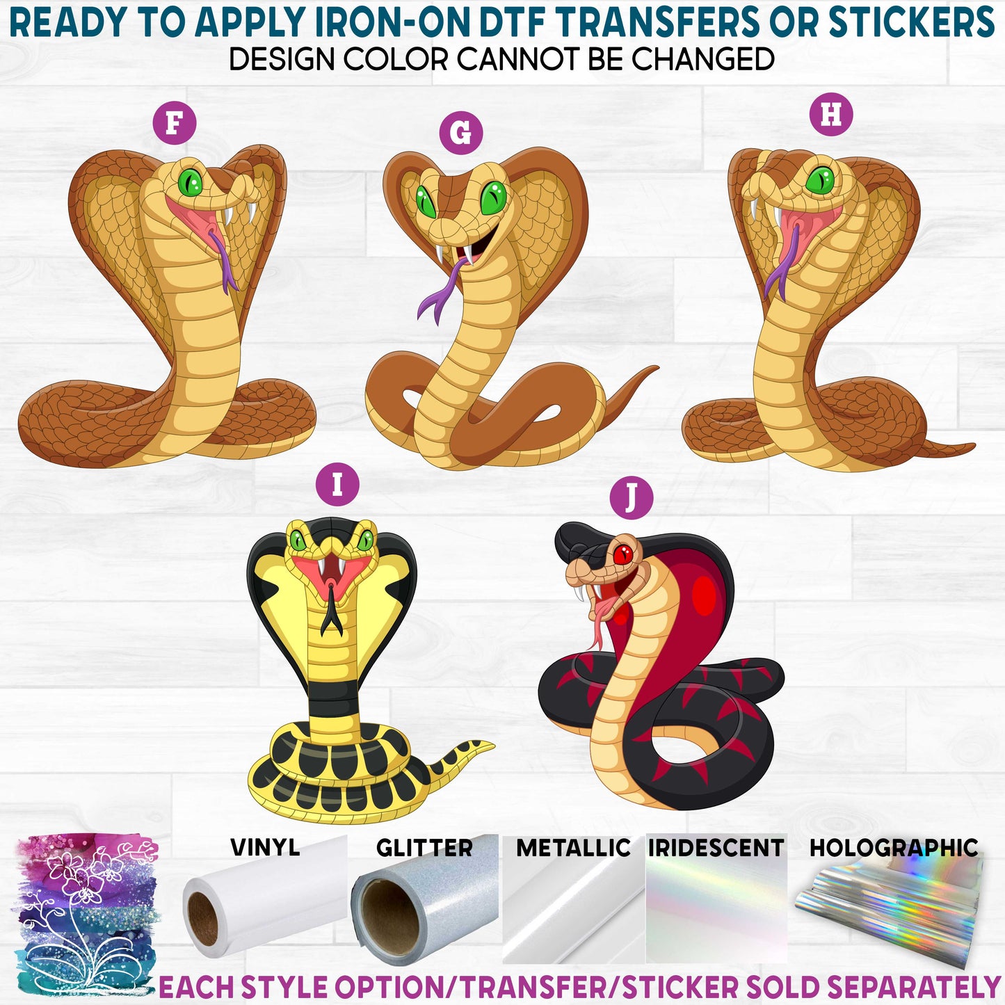 (s337-05) Cartoon Animals Reptiles Snakes Rattlesnake Printed Heat Transfer or Sticker