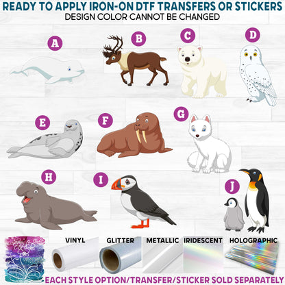 (s337-06) Cartoon Arctic Animals Printed Heat Transfer or Sticker