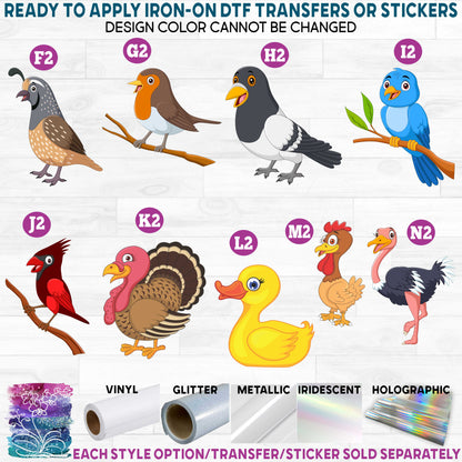 (s337-07) Cartoon Animals Birds b Printed Heat Transfer or Sticker