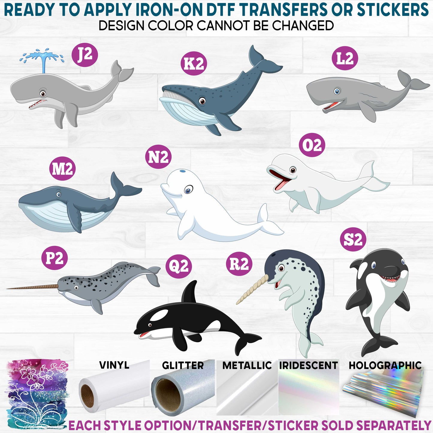 (s337-08) Cartoon Ocean Animals b Printed Heat Transfer or Sticker