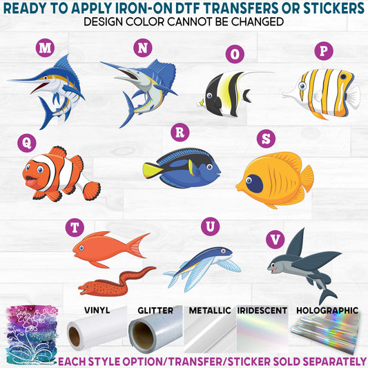 (s337-08) Cartoon Ocean Animals Fish Printed Heat Transfer or Sticker
